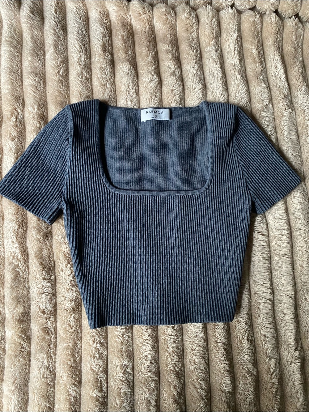 Babaton Dark Charcoal Ribbed Square-Neck Crop Top
